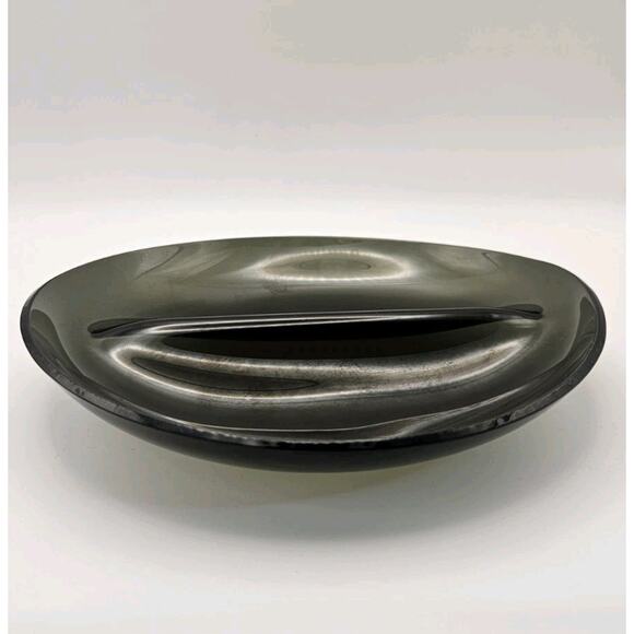 Vintage Smoke Glass Divided Candy Bowl Ellipitical Mid Century Modern Dish VGC - Picture 3 of 8